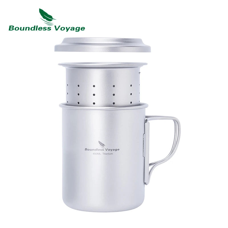 Boundless Voyage 450ml Titanium Cup with Filter Outdoor Camping Tea Coffee Mug Portable Lightweight Tea Maker Travel Drinkware Ti3056D