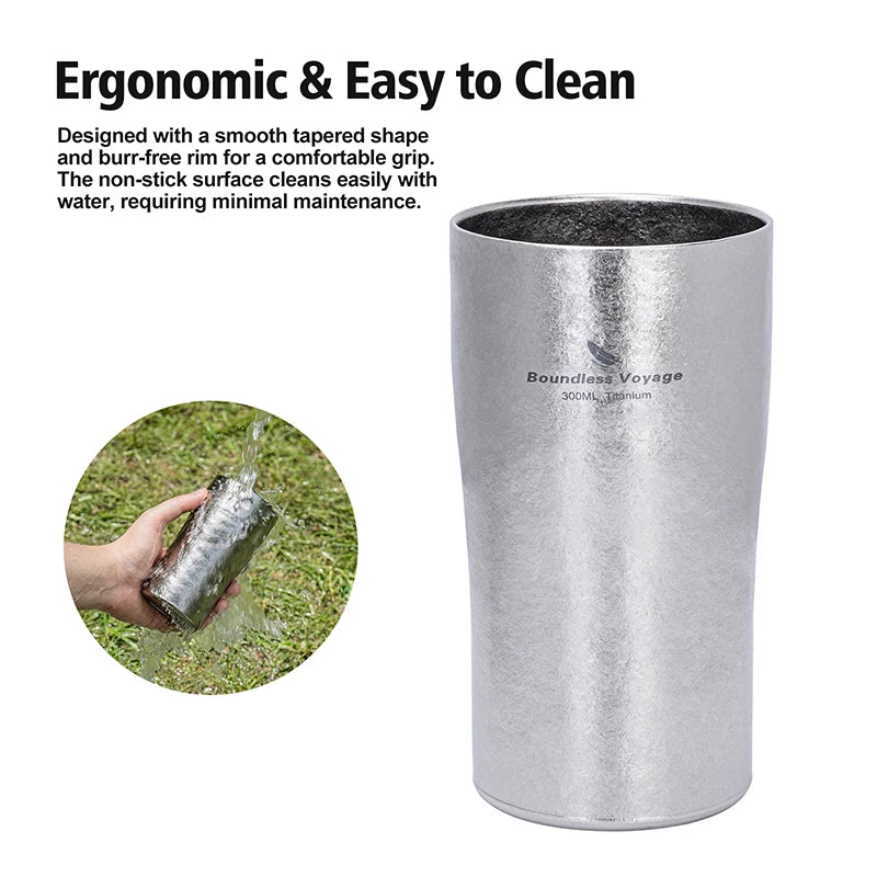 Boundless Voyage 10oz (300ml) Titanium Cup Ultralight Double Wall Insulated Beer Coffee Tea Juicy Mug for Camping Picnic Home Ti3246D