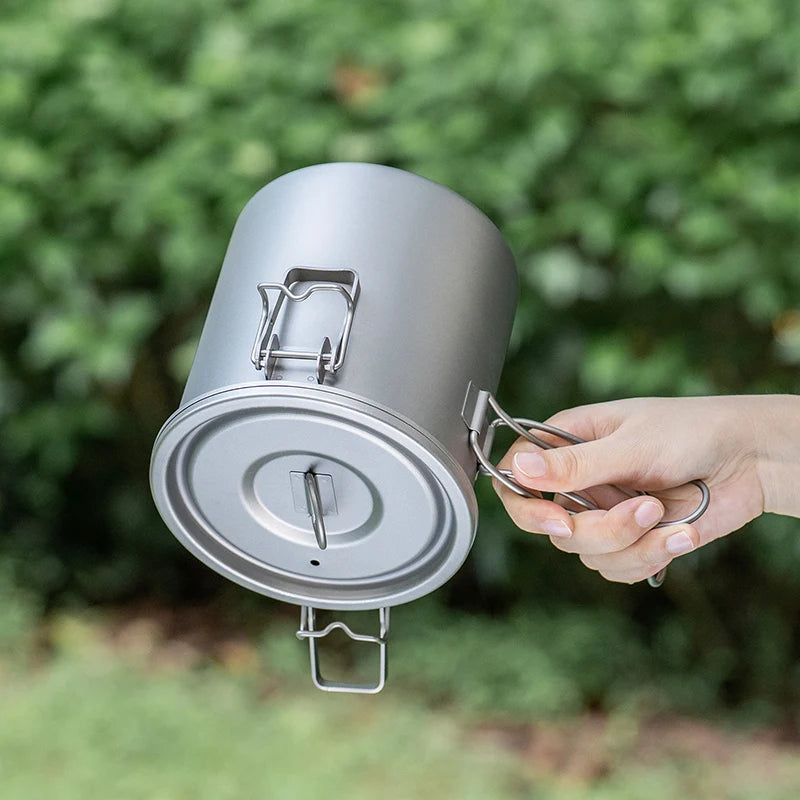 Boundless Voyage Titanium Cook Set – 1.4L Outer Pot + 0.9L Inner Pot, Steamer, Foldable Handles Ti2093C