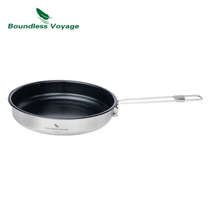 Boundless Voyage Titanium Non-stick Frying Pan 18.8cm / 22cm Outdoor Camping Skillet with Folding Handle Lightweight Cookware Ti2069C