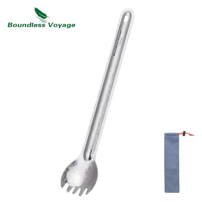 Boundless Voyage Titanium Spoon Spork Long Handle Lightweight Cutlery Flatware for Outdoor Camping Travel Home Use Ti1031T/Ti1032T