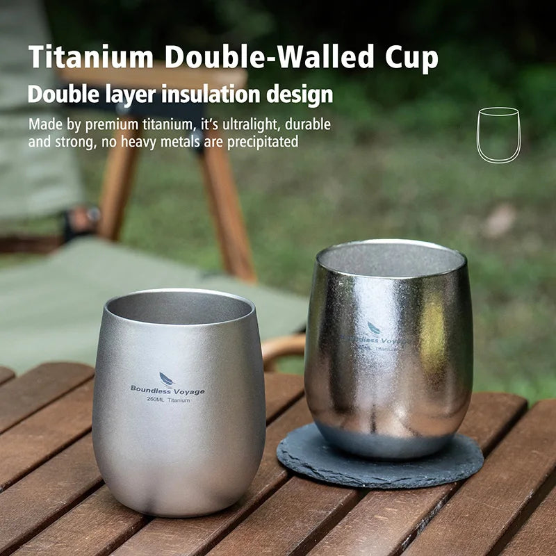 Boundless Voyage Pure Titanium Double-Walled Cup Egg Shape Lightweight Portable Coffee Water Mug Outdoor Camping Drinking Cup Ti3084D