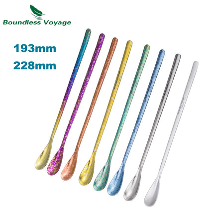 Boundless Voyage Titanium Stirring Spoon Long Handle Tea Coffee Bar Cocktail Mixing Stirrers for Drink Durable Cutlery Ti1034T / Ti1035T