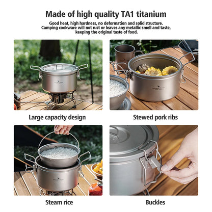 Boundless Voyage Camping Titanium Pot Ultralight Rice Soup Cooker Multifunctional Cooker Outdoor Portable Open Fire Cookware Ti2087C