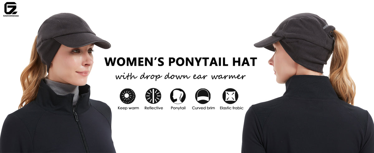 GADIEMKENSD Women's Winter Running Hat – Reflective Ponytail, Fleece Lined for Cold Weather