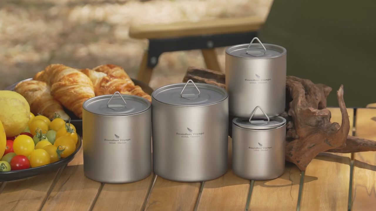 4-Piece Titanium Cup Set with Lids