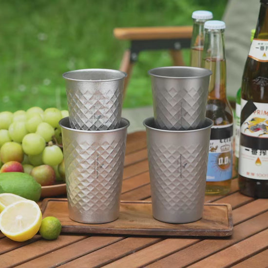 Titanium Cup Set with Diamond Hammer Texture